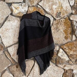 Striped Fringe Poncho